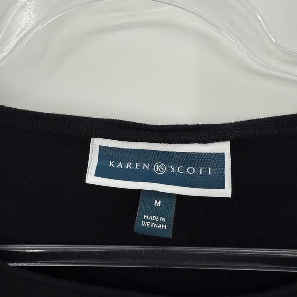 KAREN SCOTT Womens Shiny Cat Moon Shirt Size M Black 3/4 Sleeve Catlady Jersey - Picture 3 of 8